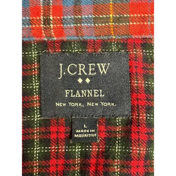 J.Crew Mens Flannel Plaid Shirt - L - 100% Cotton Red & Green - Picture 5 of 9